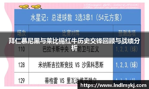 拜仁慕尼黑与莱比锡红牛历史交锋回顾与战绩分析